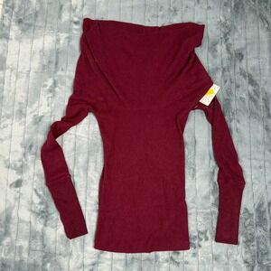 Free People We The Free Vetiver Bloom Ribbed Cowl Neck Top Burgundy Womens M NEW